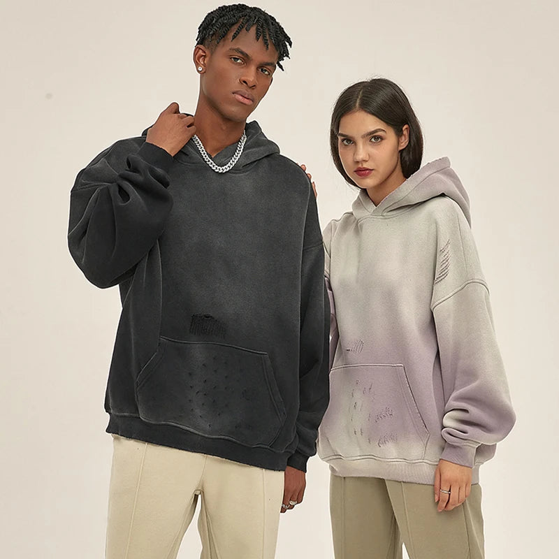 Vintage Hoodie 2025 Spring Washed Hooded Sweatshirt Men Make Old Pullover