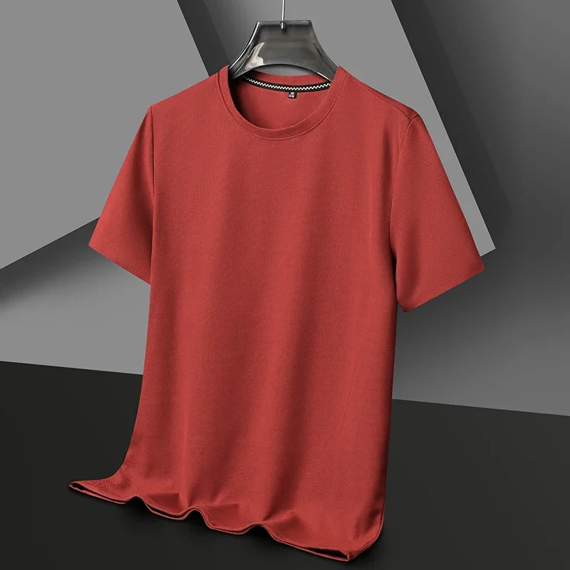 Nueva camiseta de manga corta y cuello redondo tipo gofre para hombre, ideal para el verano.