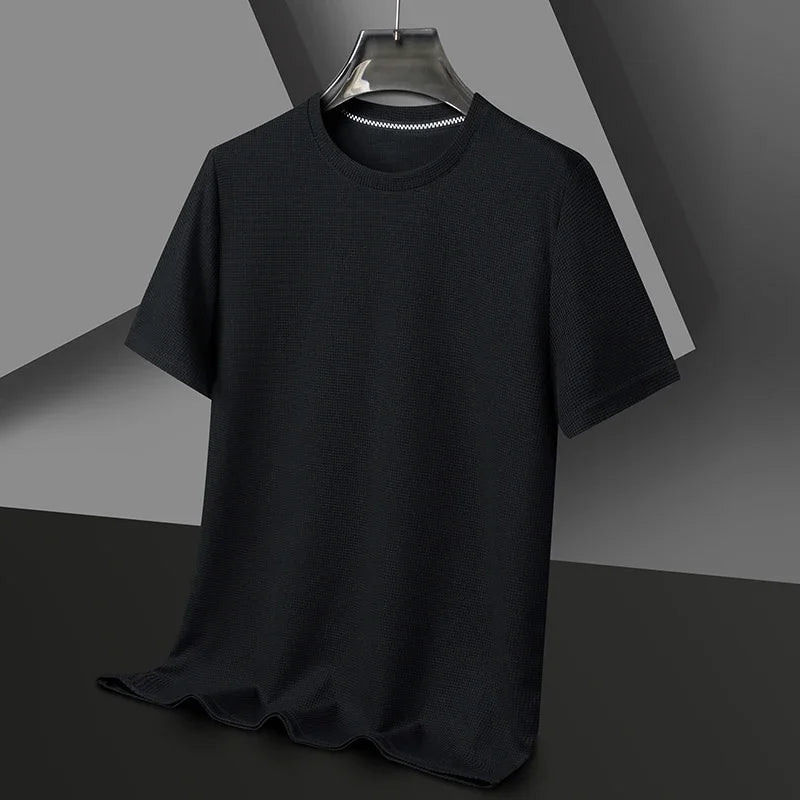 Nueva camiseta de manga corta y cuello redondo tipo gofre para hombre, ideal para el verano.
