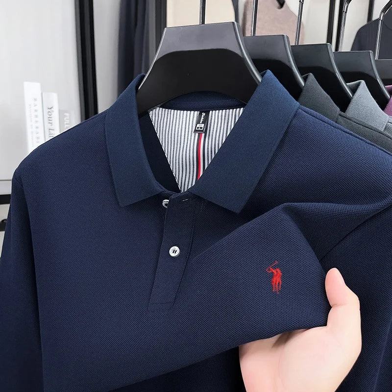 men's fashion sports brand embroidered pony long sleeved POLO shirt