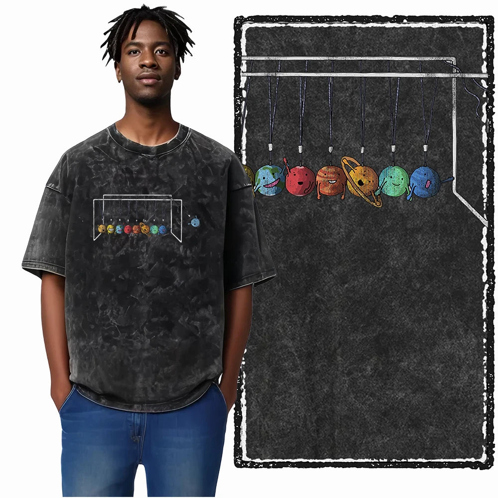 ASTRONAUT SPACE THEMES Printed Cotton Acid Washed Graphic T Shirt