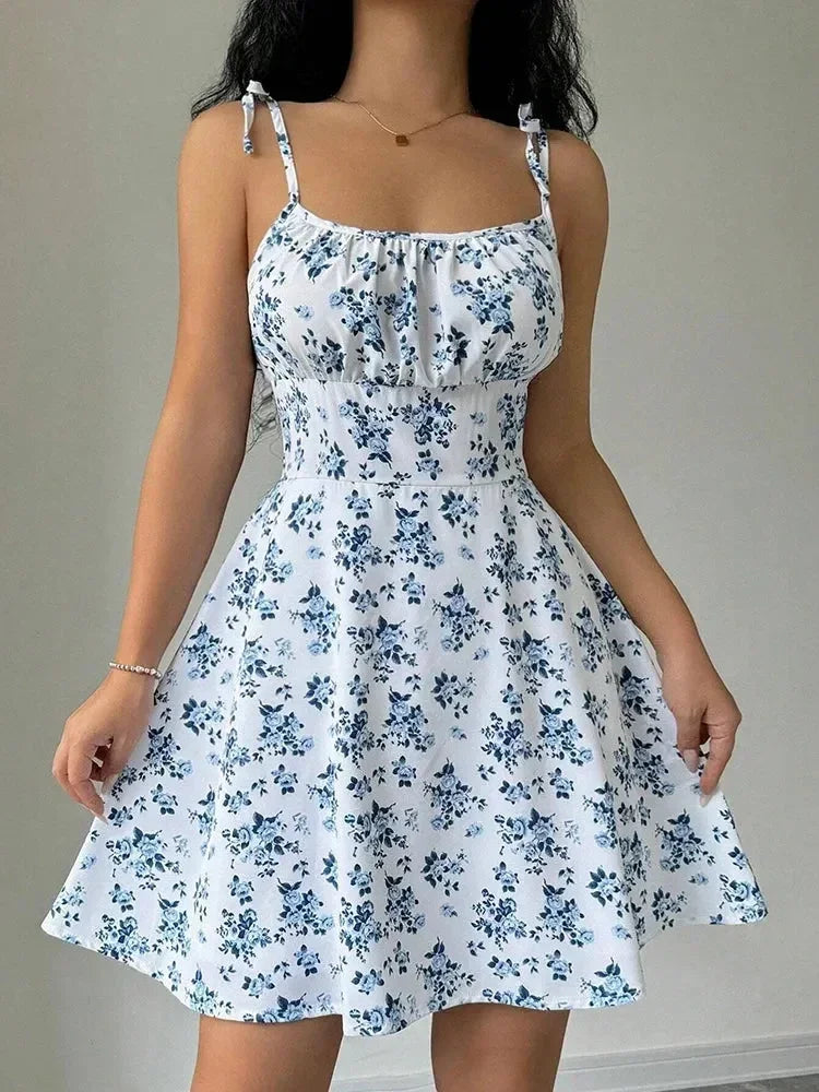 Women's Summer Floral Spaghetti Strap Beach Short Dress,Womens Dresses,Woman Clothing,Woman Clothes,Sundress,New In Dress 2025
