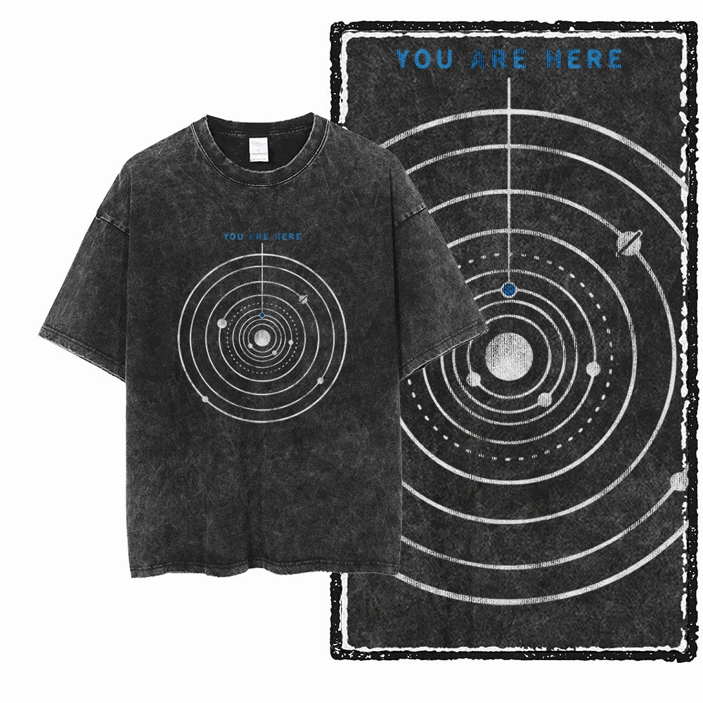 ASTRONAUT SPACE THEMES Printed Cotton Acid Washed Graphic T Shirt