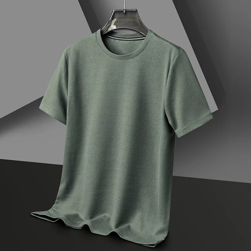 Nueva camiseta de manga corta y cuello redondo tipo gofre para hombre, ideal para el verano.