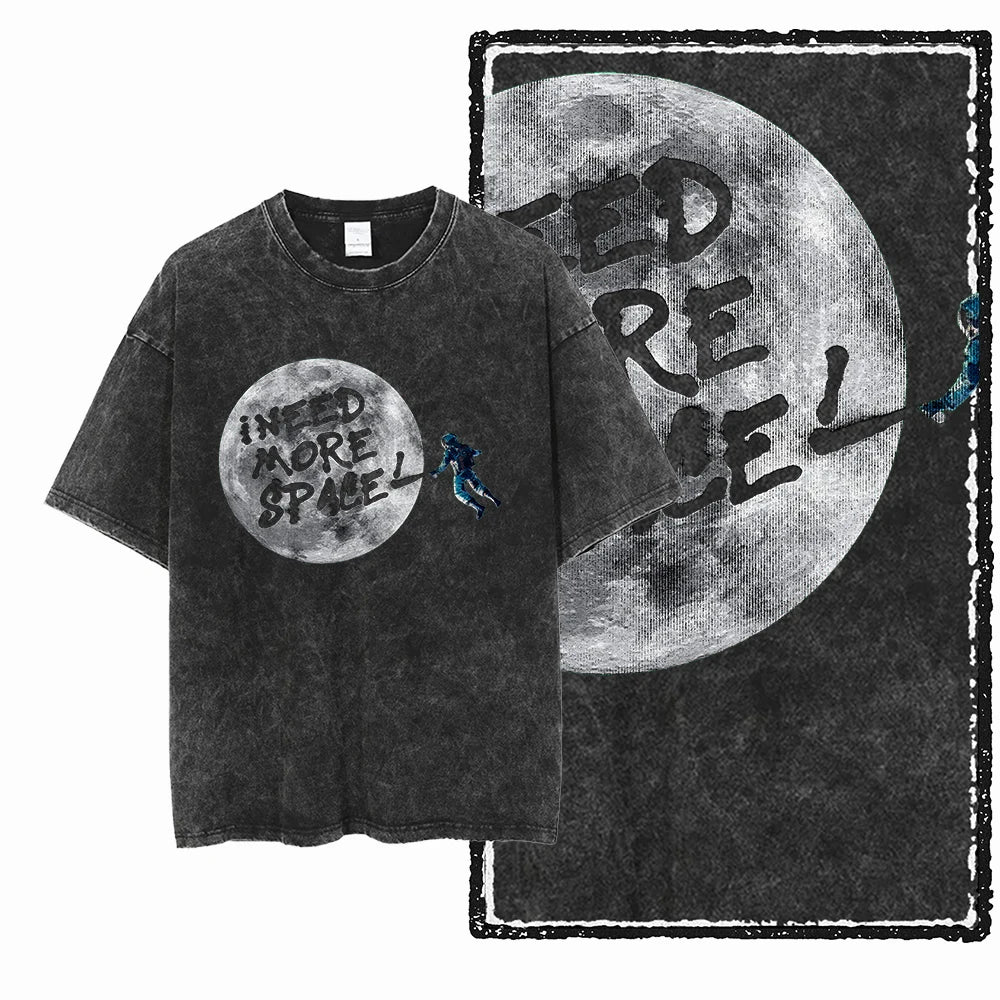 ASTRONAUT SPACE THEMES Printed Cotton Acid Washed Graphic T Shirt