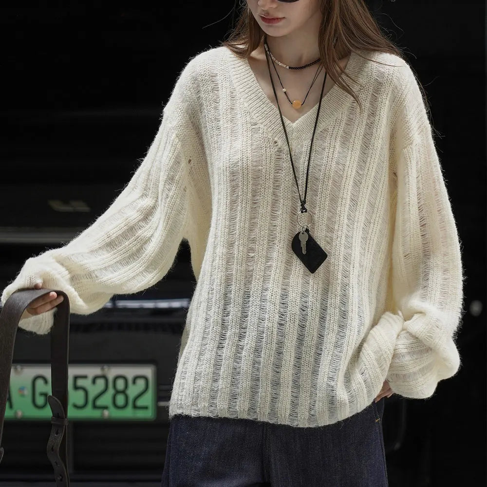 2025 New Women Soft Materail Pullovers V-Neck Autumn Women Sweater Clothes Knitted Pullovers Long Sleeve Sweater Pull Femme