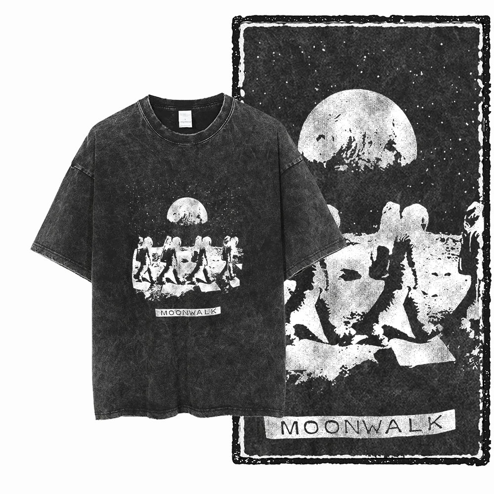 ASTRONAUT SPACE THEMES Printed Cotton Acid Washed Graphic T Shirt