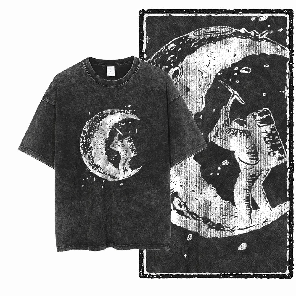 ASTRONAUT SPACE THEMES Printed Cotton Acid Washed Graphic T Shirt