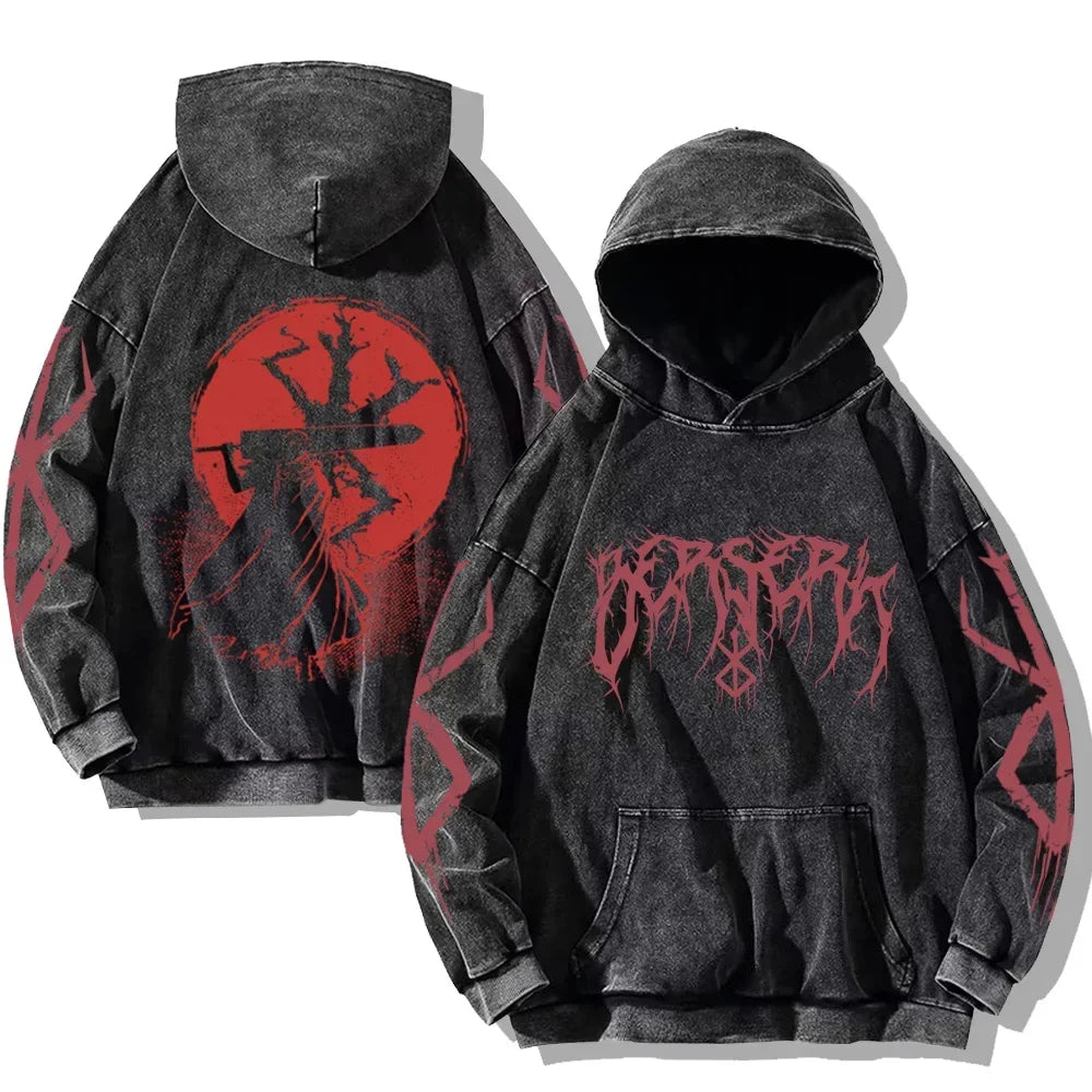 Vintage Anime Washed Hoodies Cotton Men & Women
