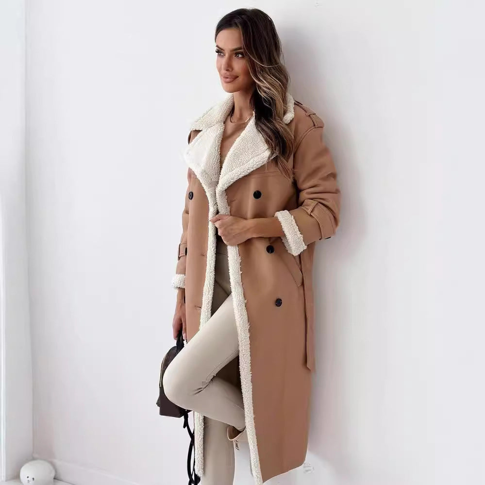 Winter Jacket With Belt Fashion Double Breasted Lapel Windbreaker Women's Long Trench Coat Mid-length Overcoat