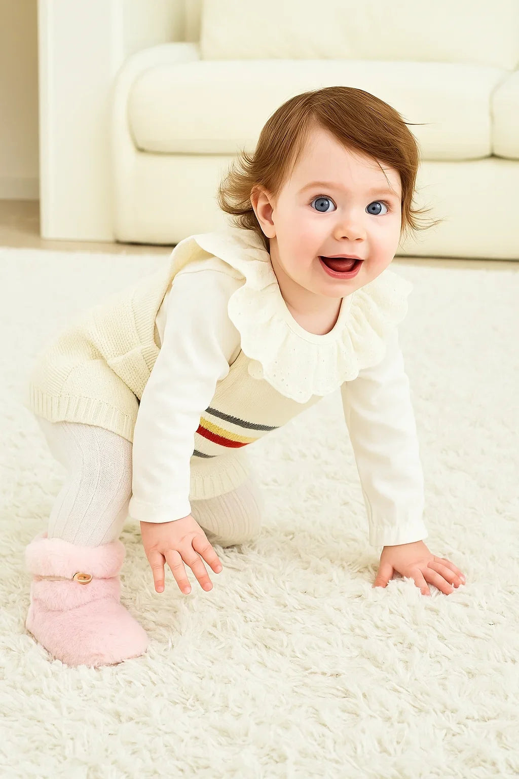 Newborn Baby Solid Color Plush Warm Shoes Outfits In Autumn & Winter