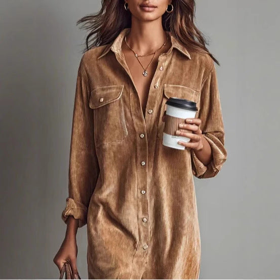 Turn-Down Collar Buttons Chic Casual Dress