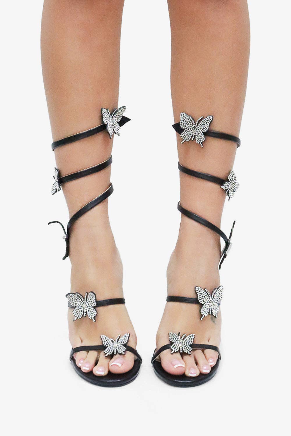 Melanie Butterfly Crystal  Detail  Spiral Strap Heels
