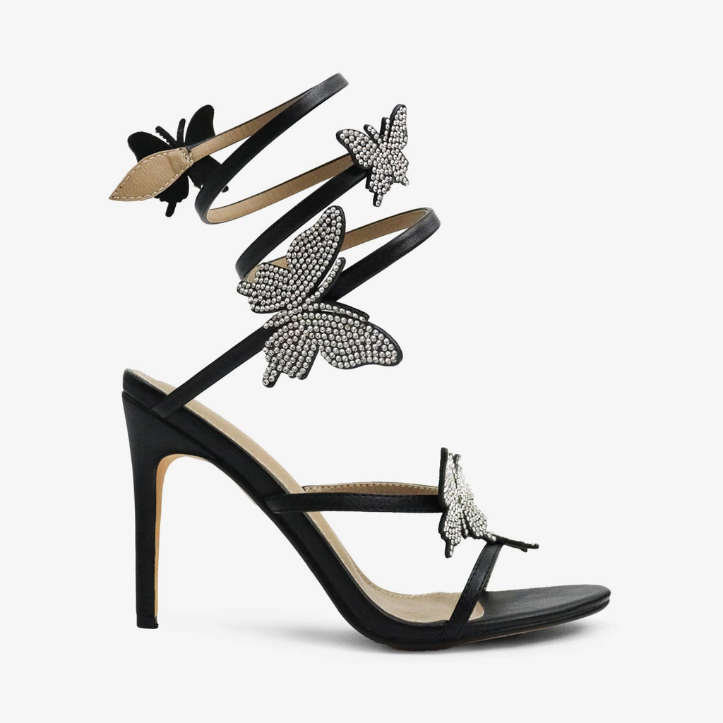 Melanie Butterfly Crystal  Detail  Spiral Strap Heels
