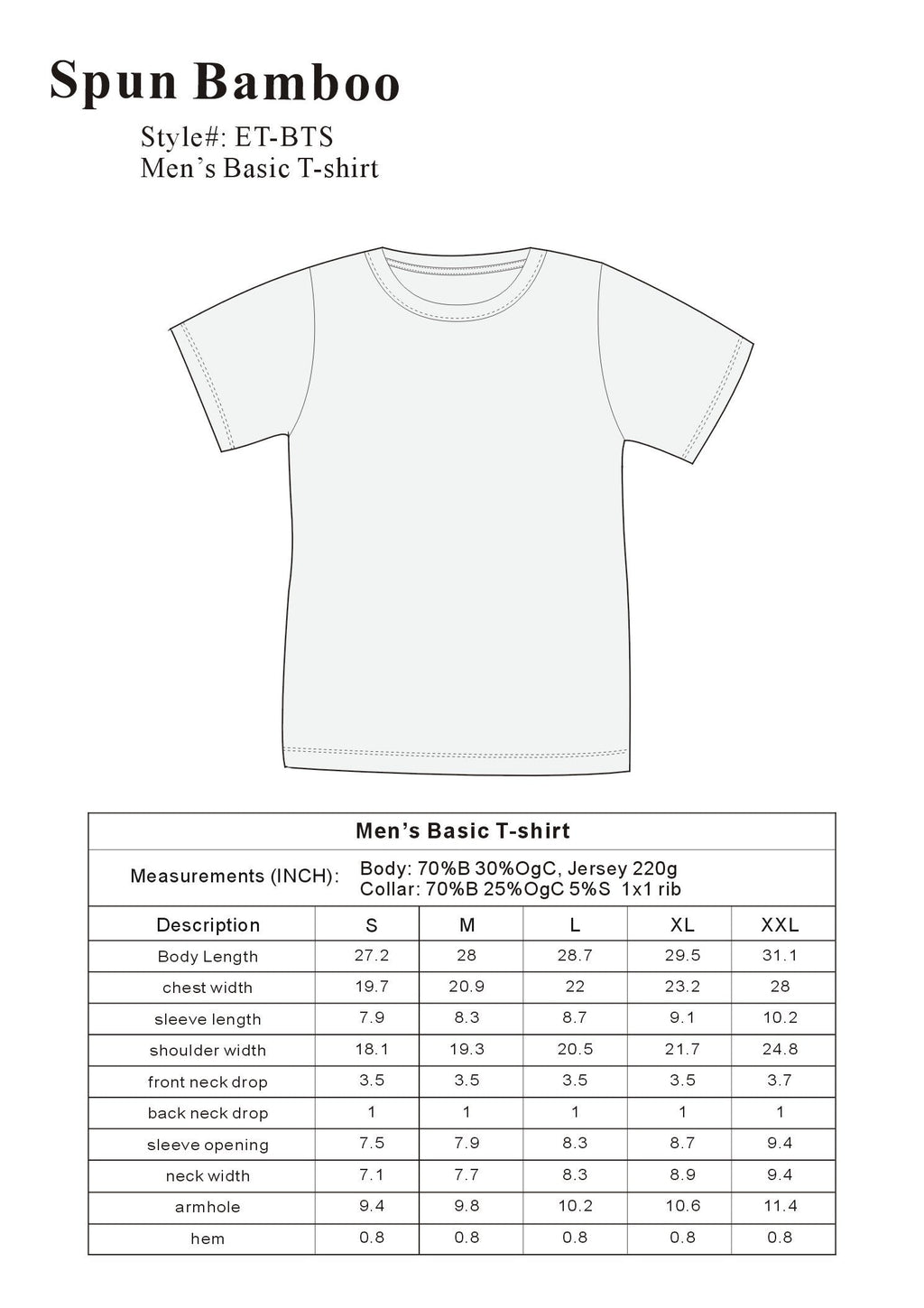 Clearance Men's Bamboo Short Sleeve T-Shirt - Classic Cut